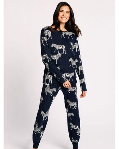 Chelsea Peers Zebra Print Pyjama Set - Black