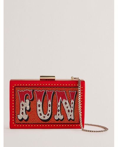 Ted Baker Funia Fun Slogan Embellished Box Clutch Bag - Red