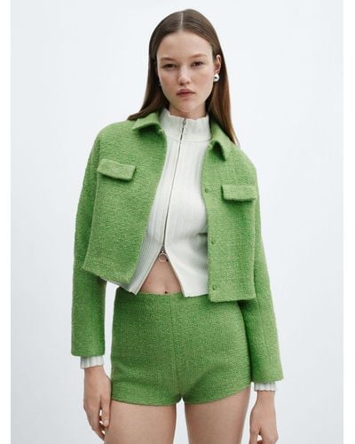 Mango Napoles Cropped Tweed Jacket - Green