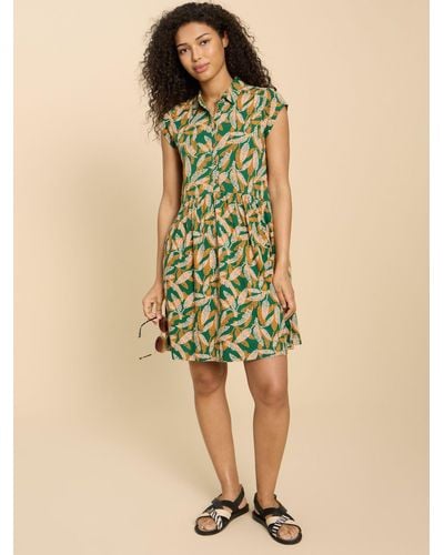 White Stuff Everly Spot Leaf Print Mini Shirt Dress - Green