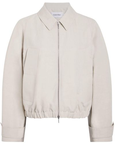 Calvin Klein Linen Blend Bomber Jacket - White