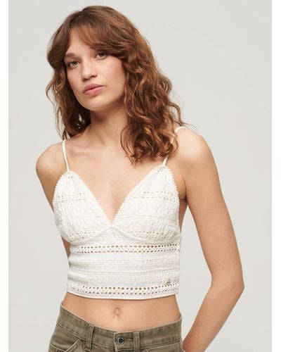 Superdry Jersey Lace Cropped Cami Top - White