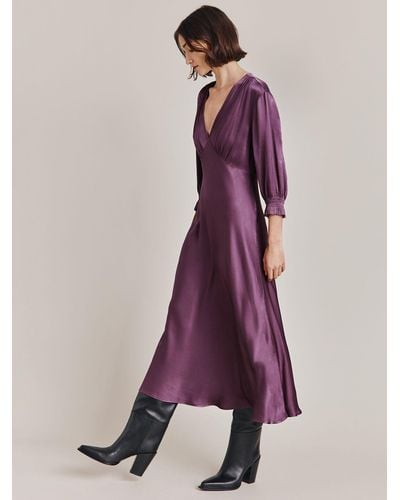 Ghost Elle Satin Midi Dress - Purple