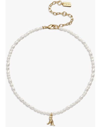 COACH Delicate Pearl Strand Rexy Dino Charm Pendant Necklace - White
