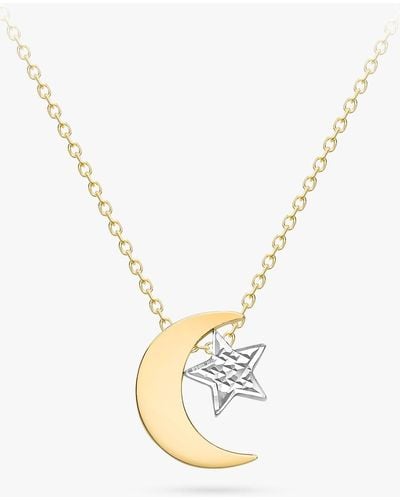 Ib&b 9ct Yellow And White Gold Moon And Textured Star Pendant Necklace - Metallic