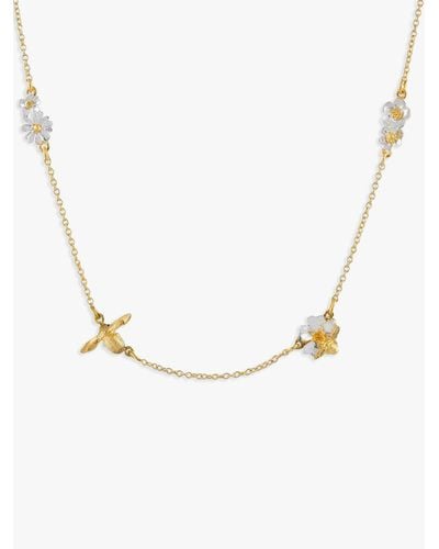 Alex Monroe Floral & Baby Bee Chain Necklace - Natural
