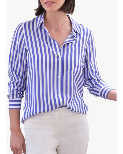Pure Collection Silk Blend Stripe Shirt - Blue