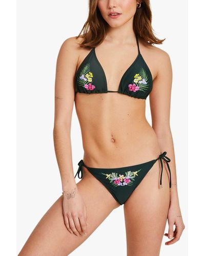 Accessorize Embroidered Floral Triangle Bikini Top - Black