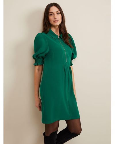 Phase Eight Candice Zip Neck Shirt Dress - Green