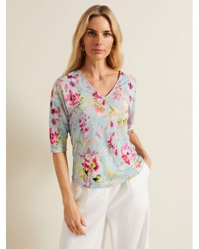 Phase Eight Flossie Floral Print Linen Top - Natural