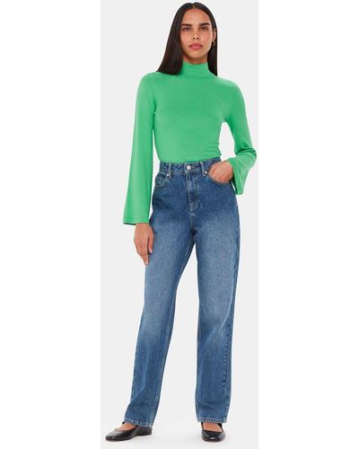 Whistles Wide Sleeve High Neck Top - Green