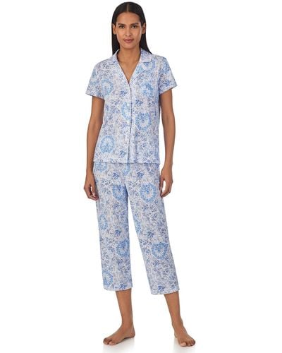 Ralph Lauren Lauren Floral Print Short Sleeve Capri Pyjamas - Blue