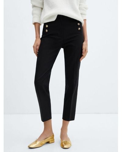 Mango Button Cropped Trousers - Black