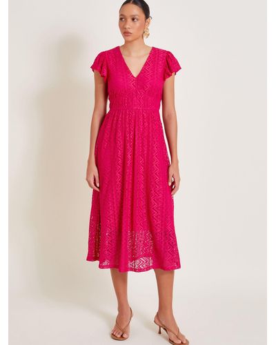 Monsoon Lo Lace Jersey Dress - Pink