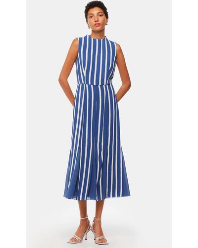 Whistles Crinkle Stripe Midi Dress - Blue