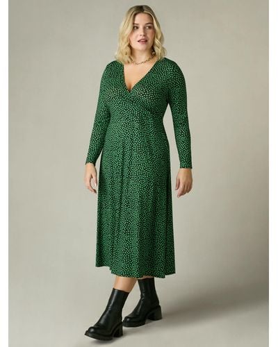 Live Unlimited Curve Spot Print Jersey Wrap Midi Dress - Green