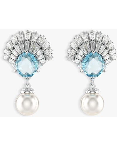 Swarovski Idyllia Shell Crystal Pearl Drop Earrings - Blue
