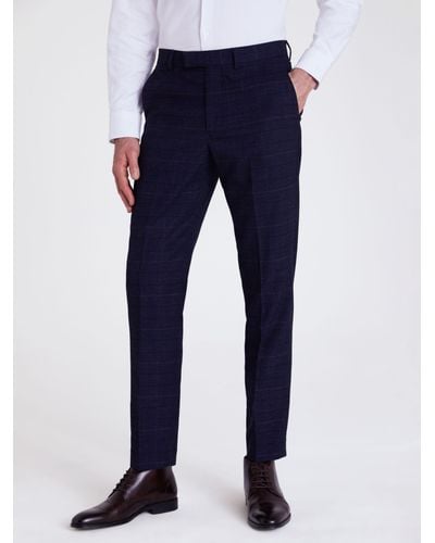 Moss Slim Check Suit Trousers - Blue