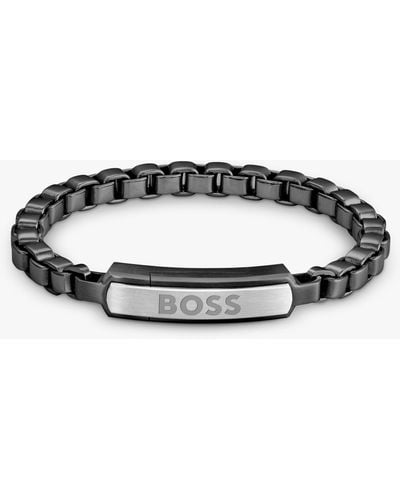 BOSS Devon Logo Plate Box Chain Bracelet - Grey