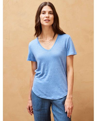 Brora Linen Knit V-neck T-shirt - Blue