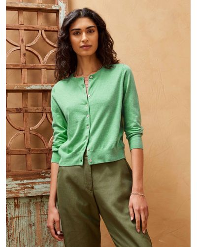 Brora Fine Knit Cotton Cardigan - Green
