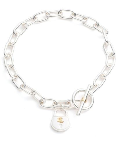 Ralph Lauren Lauren Sterling Silver Padlock Link Bracelet - White