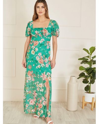 Yumi' Floral Print Maxi Dress - Green