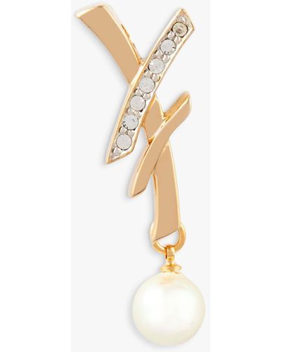 Susan Caplan Vintage Gold Plated Swarovski Crystal & Faux Pearl Drop Brooch - White