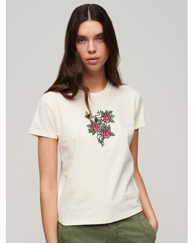 Superdry Tattoo Embroidered Fitted T-shirt - White