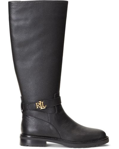 Ralph Lauren Hallee Tumbled Leather Tall Boot - Black