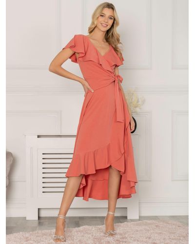 Jolie Moi Alleigh Frill Dipped Hem Midi Dress - Red