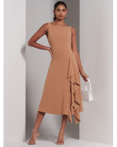Jolie Moi Haylen Frill Detail Midi Dress - Natural