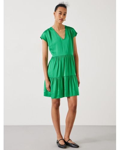 Hush Lily Satin Tiered Mini Dress - Green