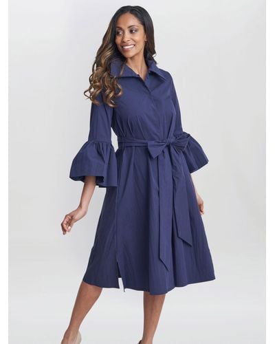 Gina Bacconi Melinda Taffeta Midi Shirt Dress - Blue