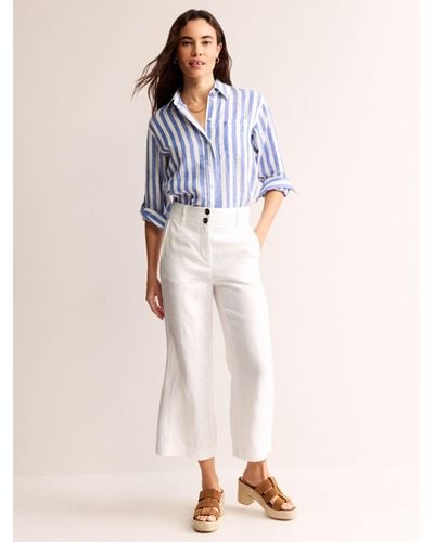 Boden Westbourne Linen Wide Leg Cropped Trousers - White