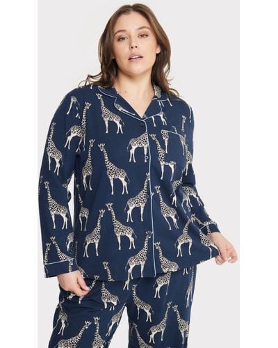 Chelsea Peers Curve Organic Cotton Blend Giraffe Print Shorts Pyjama Set - Blue