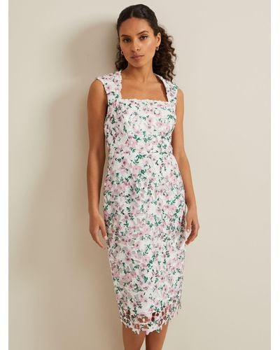 Phase Eight Petite Diana Floral Lace Midi Dress - Natural