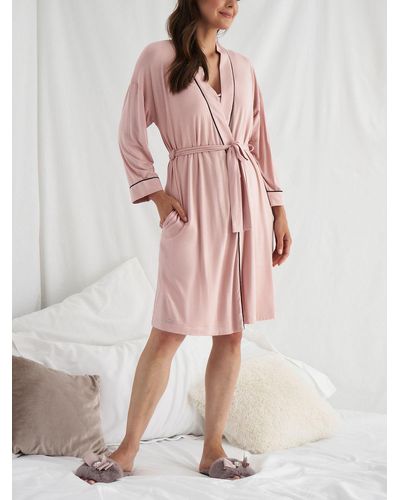 Pretty You London Piping Trim Kimono Sleeve Bamboo Dressing Gown - Pink