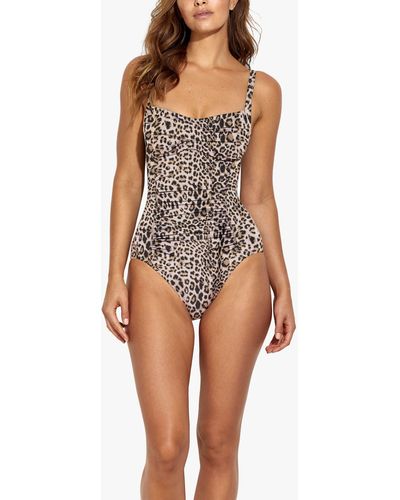 Panos Emporio Potenza Leopard Print Ruched Shaping Swimsuit - Brown