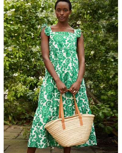 Baukjen Katie Floral Print Organic Cotton Midi Dress - Green