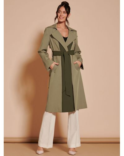 Jolie Moi Two Tone Double Breasted Trench Coat - Blue