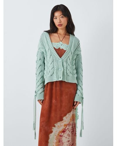 Hayley Menzies Cable Knit Lace Up Cardigan - Green