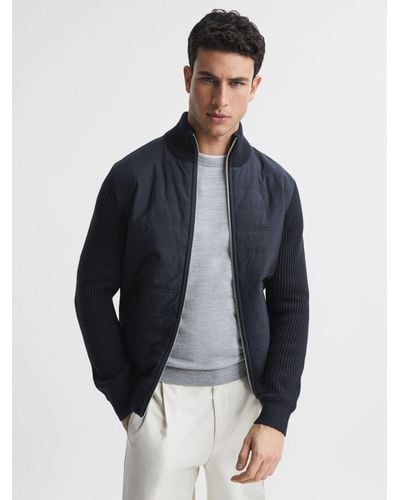 Reiss Trainer Quilted Hybrid Jacket - Blue