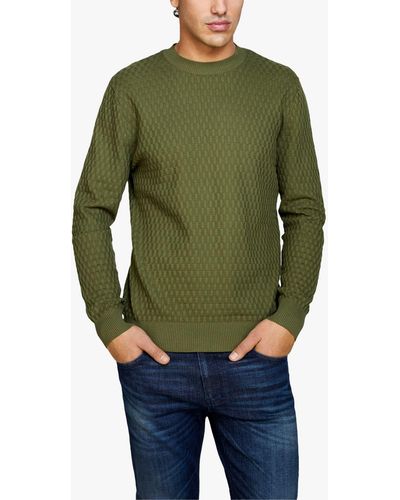Sisley Solid Ribbed Crew Neck Jumper - Green