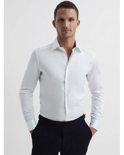 Reiss Frontier Stretch Satin Cotton Slim Fit Shirt - White