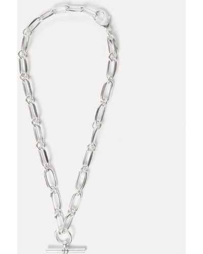 Jigsaw Trombone Link Chain T-bar Necklace - White