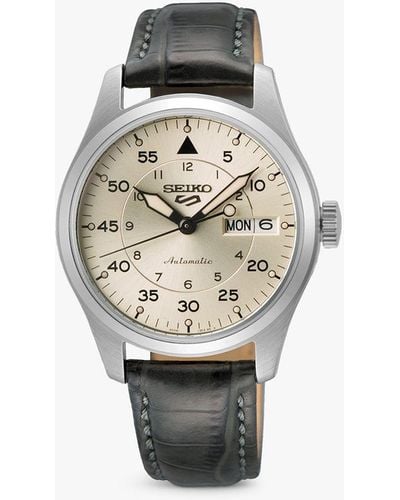 Seiko 5 Field X Flieger Suits Day Date Automatic Leather Strap Watch - White