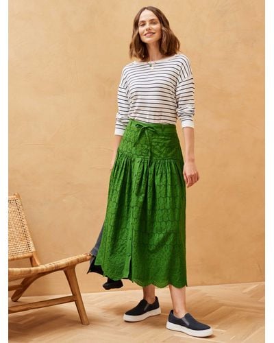 Brora Cotton Broderie Anglaise Midi Skirt - Green
