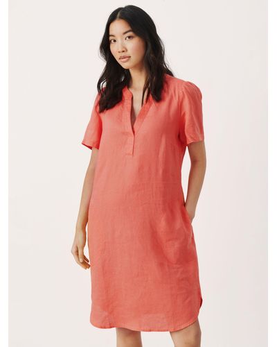 Part Two Aminase Linen Short Sleeve Pocket Dress - Red