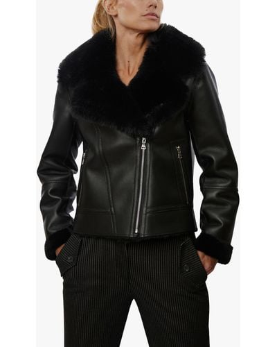 James Lakeland Faux Leather Faux Fur Trim Jacket - Black